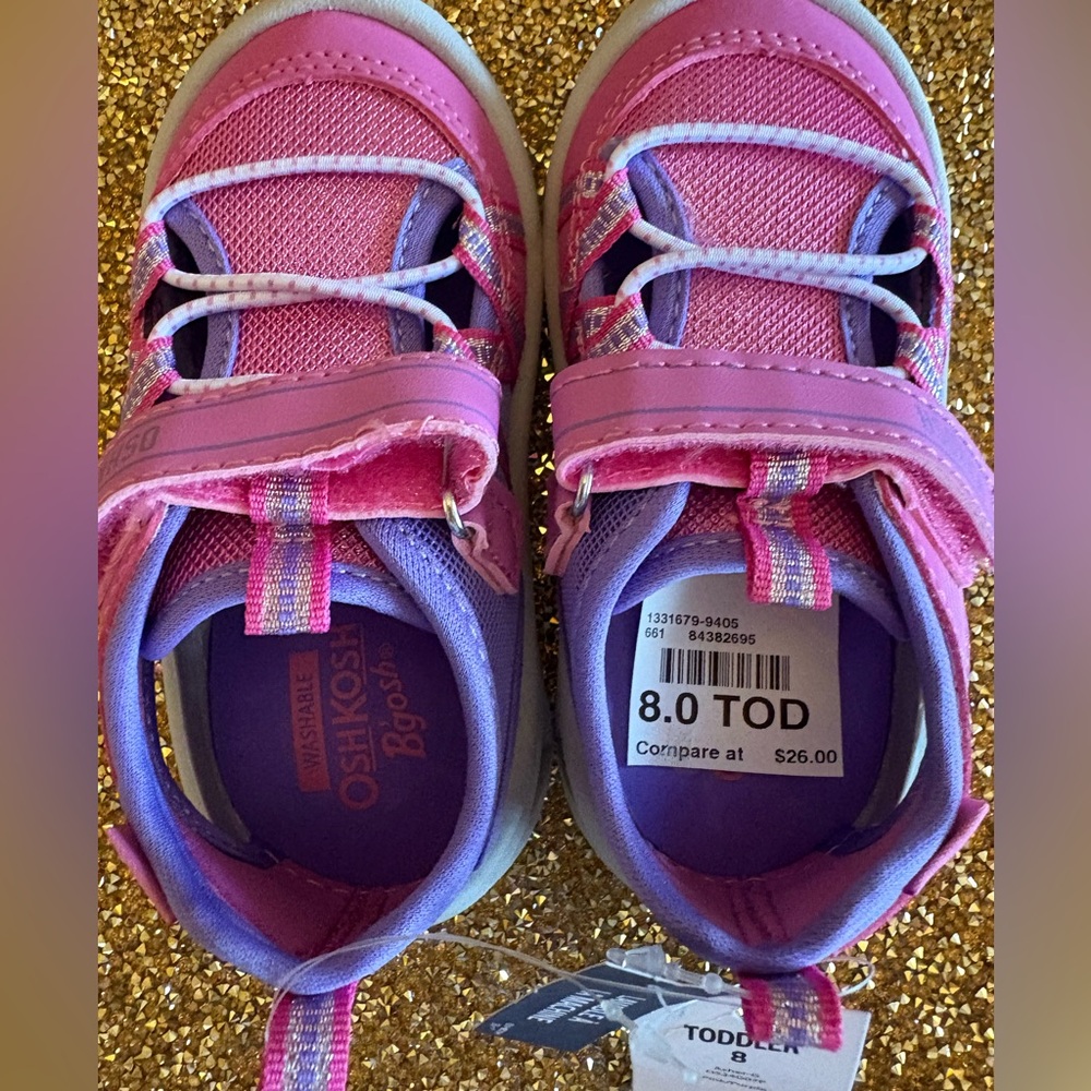 OshKosh B'gosh NWT Pink and Purple Kids Sneakers. Size 8 TOD. Machine Washable - Picture 4 of 7